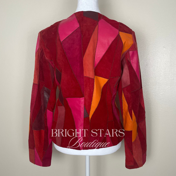 Rare Vintage Patchwork Leather Jacket ASO Phoebe Halliwell Charmed Small 6 Red - Picture 6 of 12